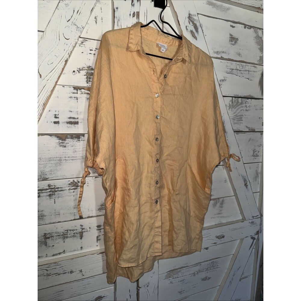 Sigrid Olsen Women's Orange 100% Linen Tunic Top Sz L Beachy Lagenlook Pockets